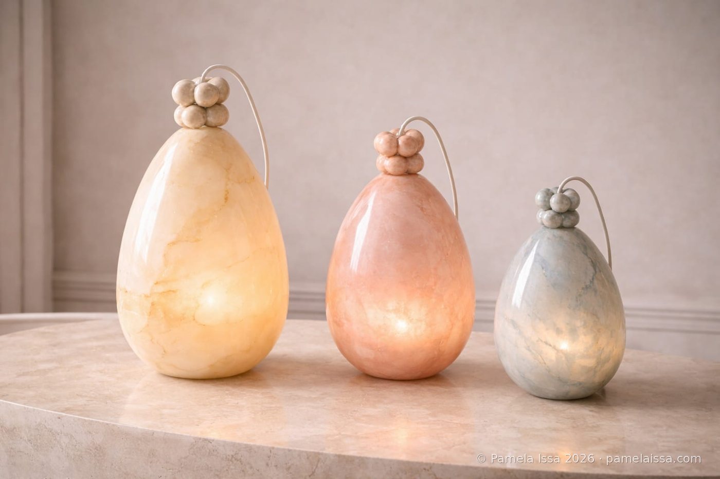 Balloon Collection marble table lamps, original design by Pamela Issa