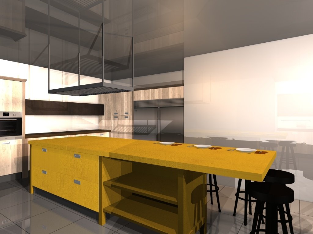 Yellow island with a dining extension