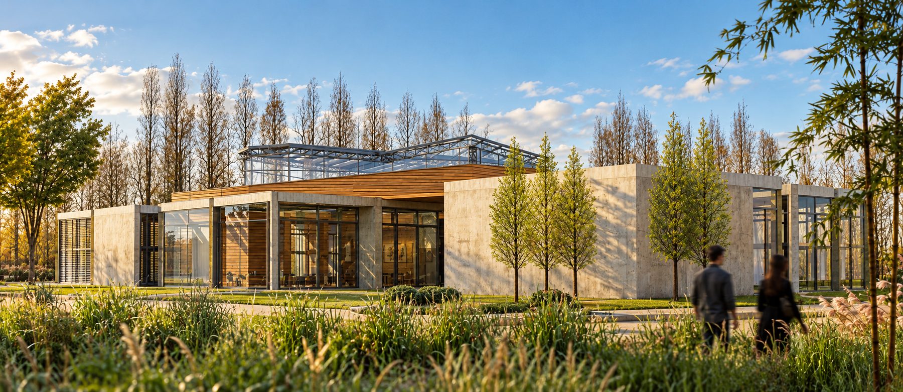 Entrance elevation in the landscape